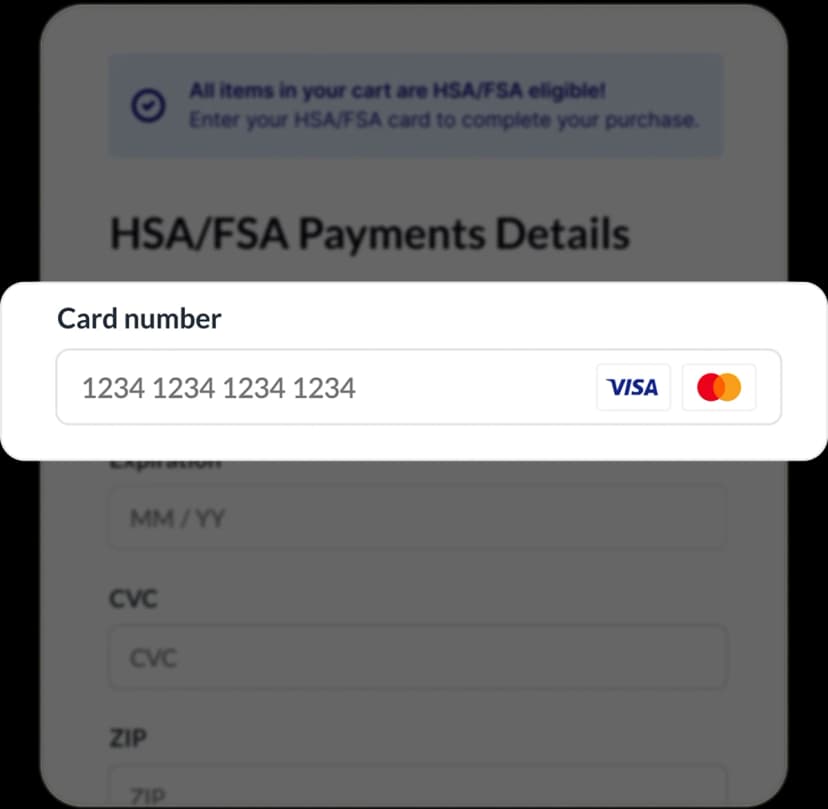 Customer entering HSA/FSA card details