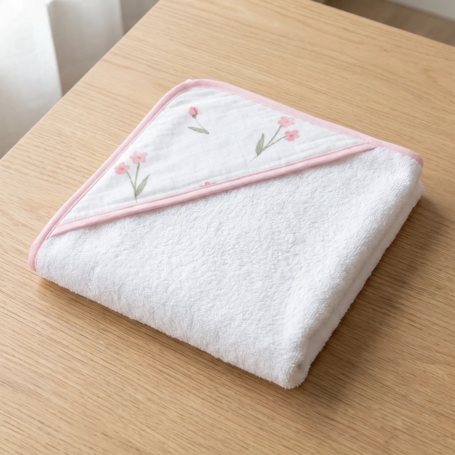 Dual-Sided Organic Cotton Hooded Baby Towel — Spring Bloom 2