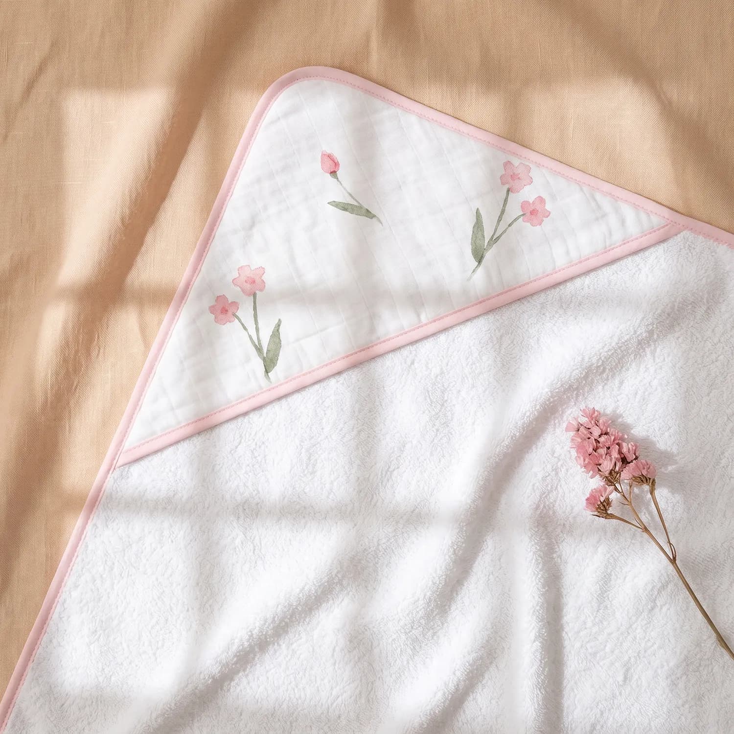 Dual-Sided Organic Cotton Hooded Baby Towel — Spring Bloom 3
