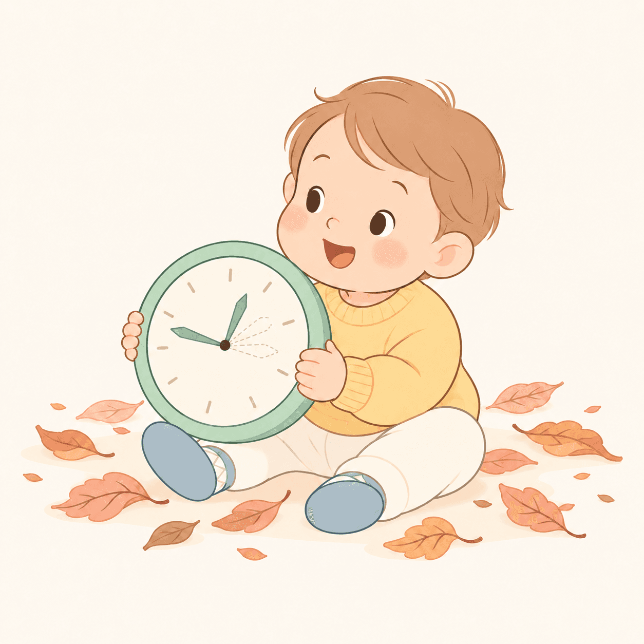 Daylight-Saving-Time_Cheerful-Toddler-with-Autumn-Clock